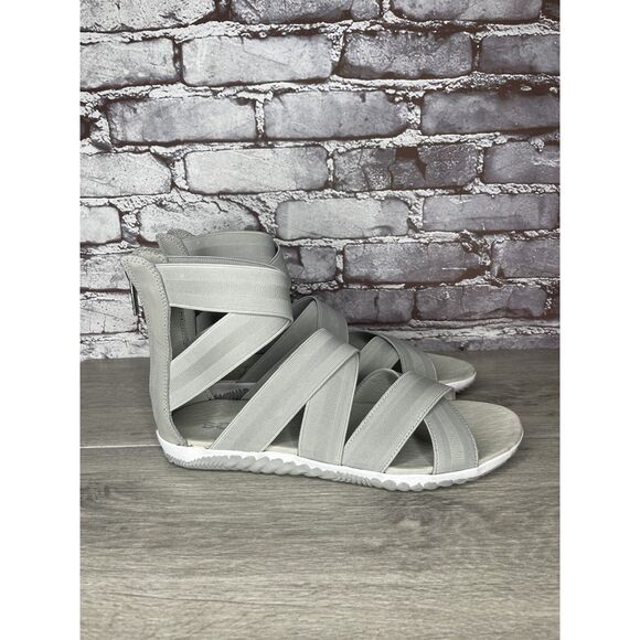 Sorel Out ‘N About Plus Light Grey Textile Spandex Strap Sandals Women 12M US/43 - Picture 1 of 16